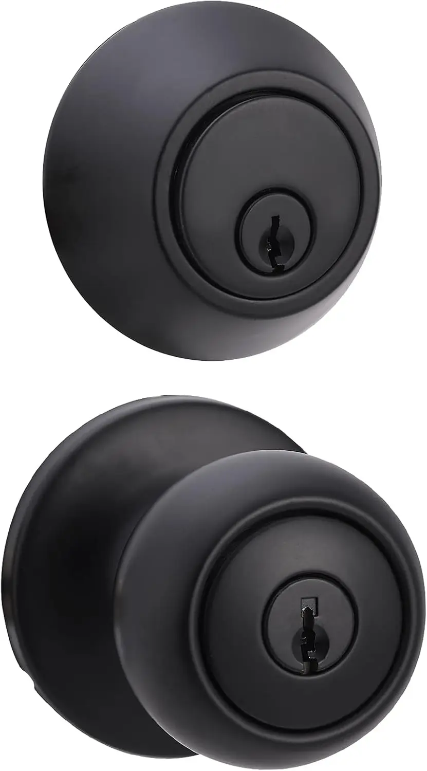 Exterior Door Knob with Key Lock and Deadbolt Keyed Alike Coastal Matte Black