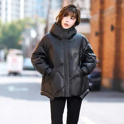 2024Haining  New Winter Genuine Leather Down Women's Warm Hooded Loose Genuine Leather Sheepskin Casual Versatile Coat