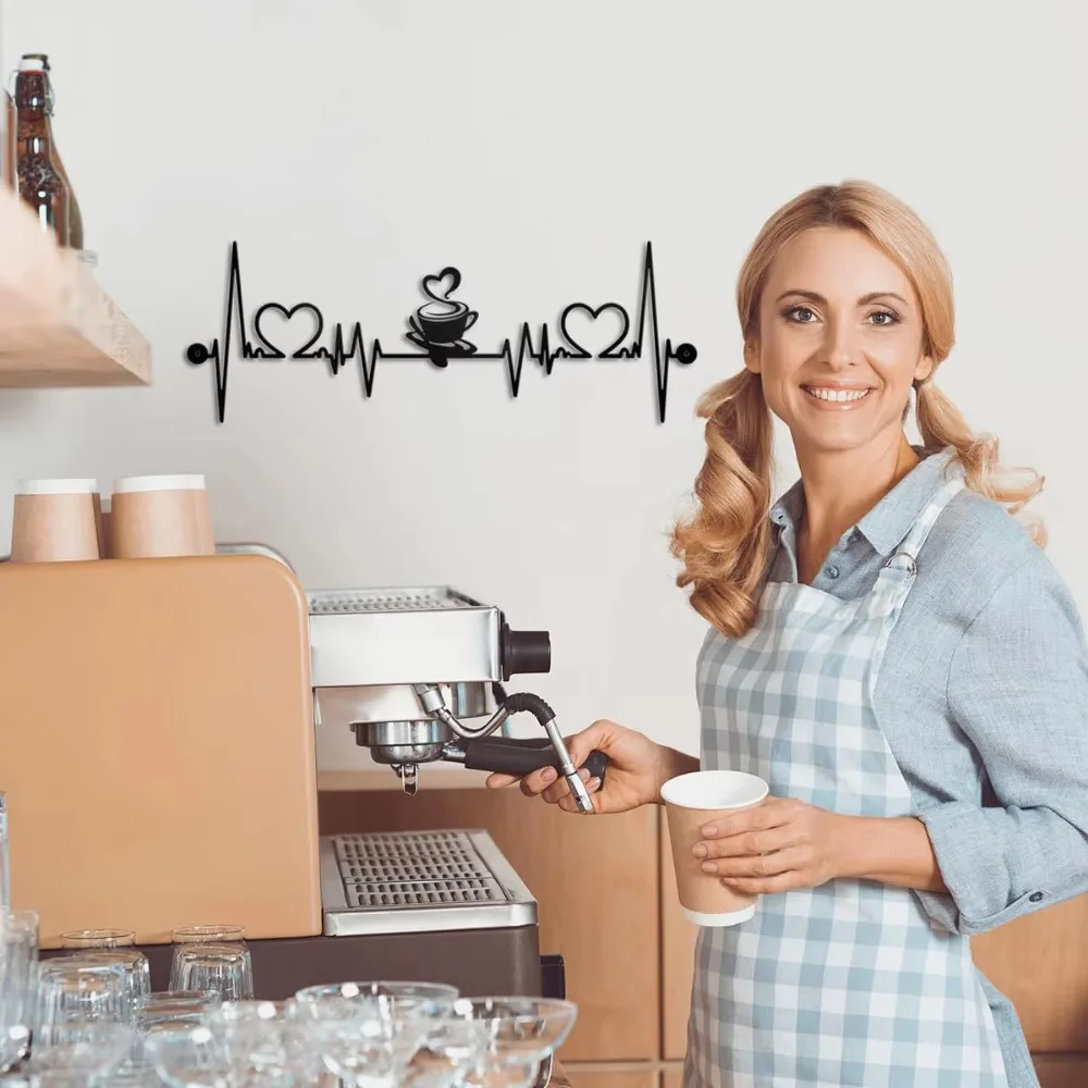 

Simple Handicraft Coffee Cup Wall Pendant Iron Art 3D Coffee Cup Ornaments Black Wall Silhouette Sculpture Background Wall