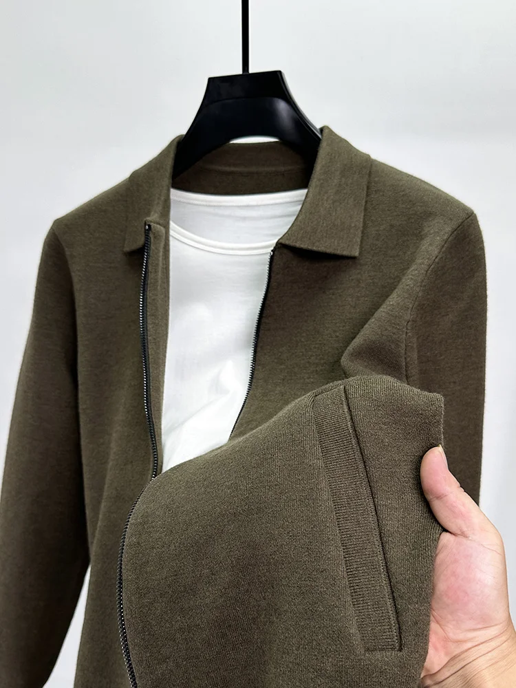 

High Quali Zipper Collar Open Cardigan Sweater Men's Faion Color Slim Fit Knitted Outerwear Casual Jaet