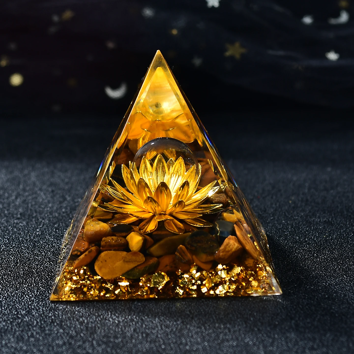 Natural Tiger's Eye Ball Resin Energy Pyramid Healing Gemstone Pebble - Decorative Energy Stone for Festive Gift