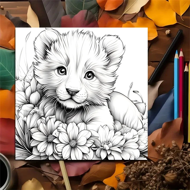 Animal Paradise Coloring Book for Adults - Therapeutic Art Therapy Featuring Cute Cats and Floral Designs