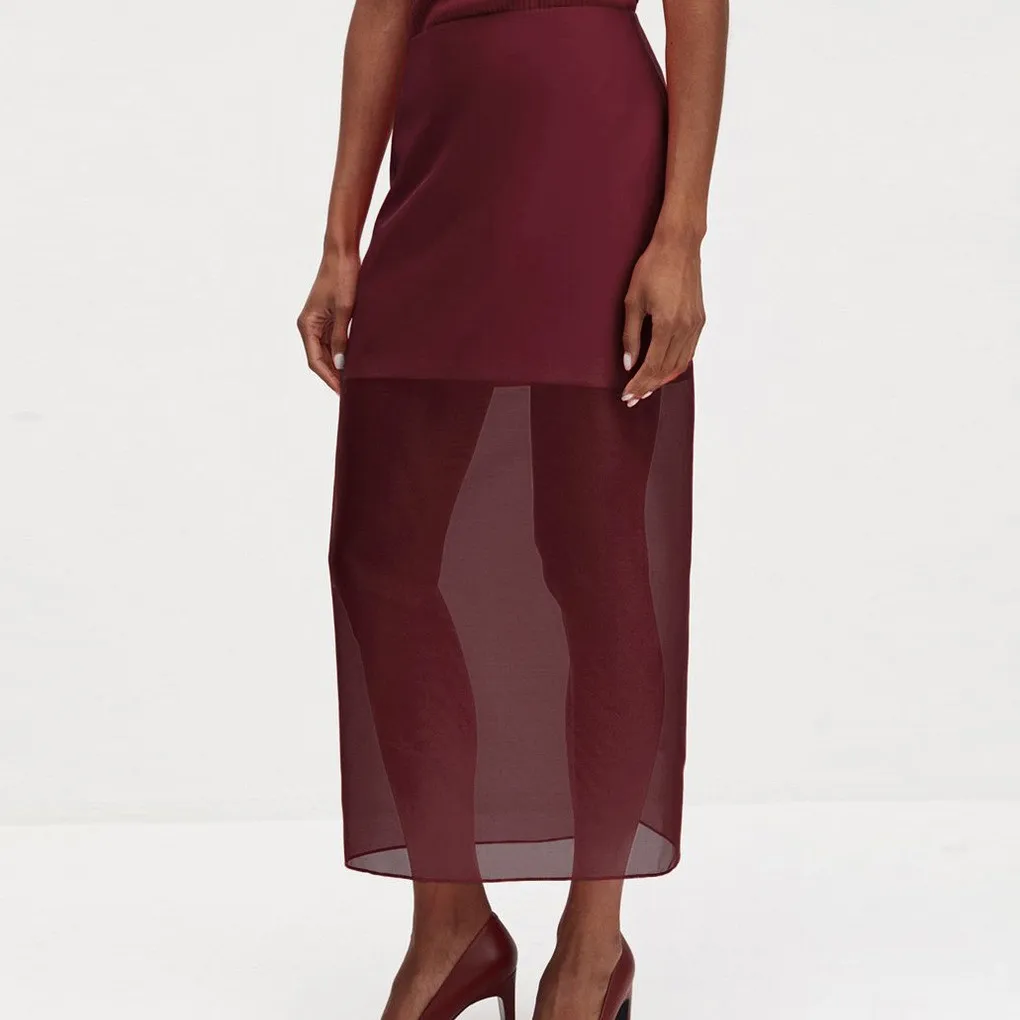 Spring Women's Clothing Long Skirt For Women Elegant High Waist Slit Bodycon Skirt Double Layer Sheer Maxi Formal Wear