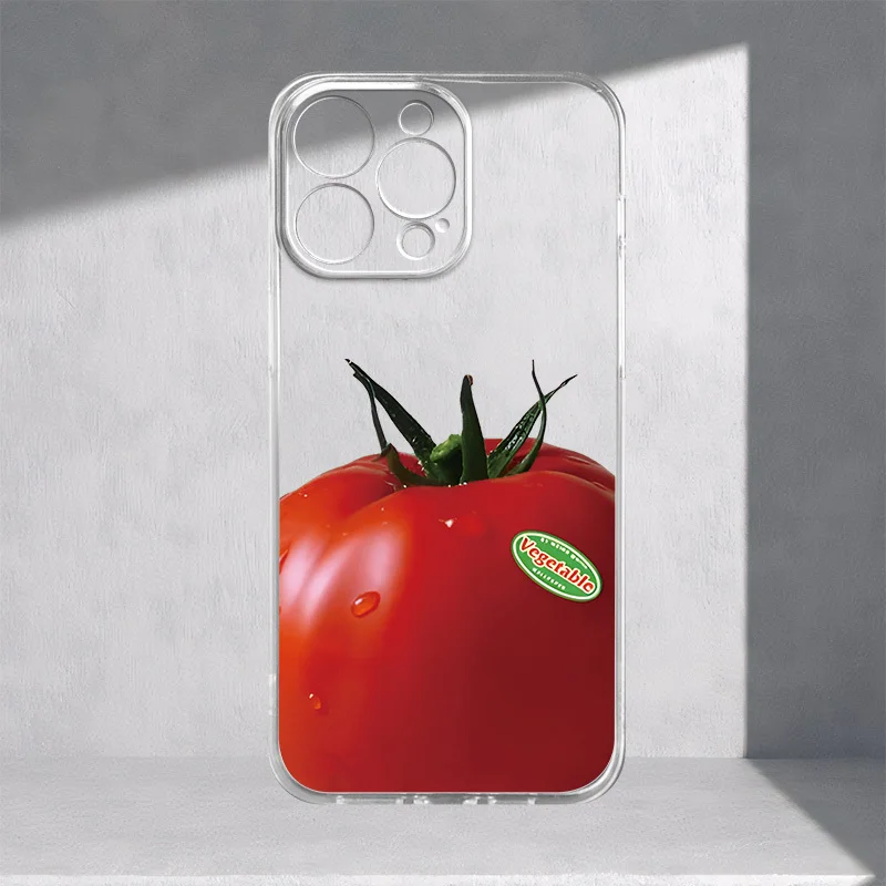 Tomato design phone case suitable for iPhone 16 15 14 13 12 11 Pro/Max/Plus transparent anti drop back cover