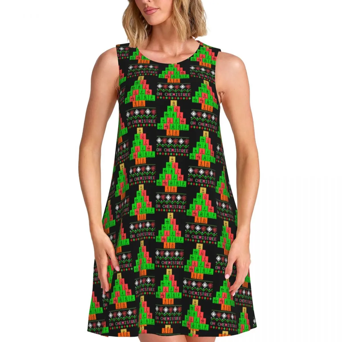 Abstract Christmas Tree Casual Dress Holiday Print Modern Dresses Ladies Summer Street Fashion Printed Oversize Casual Dress