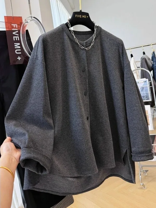 

Мужская толстовка большого размера 300 Pou, повседневная, с круглым вырезом, весенне-осенняя, с разрезами по низу, глубокий V-образный вырез, удобная посадка