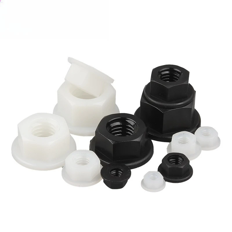 10/50pcs M3 M4 M5 M6 M8 M10 M12 Black White Flat Bottom PA66 Plastic Nylon Insulation Hexagonal Hex Head Flange Nut DIN6923