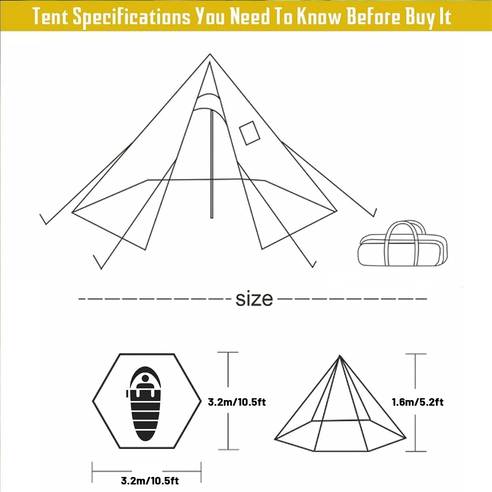 PAKICETUS Hot Tent mit Schornsteinöffnung und Schneeschutz, 5,24ft~7,21ft Stehraum, für 2-4 Personen, 4-Jahreszeiten-Rucksackzelt, Tipi-Zelt – Detail 8