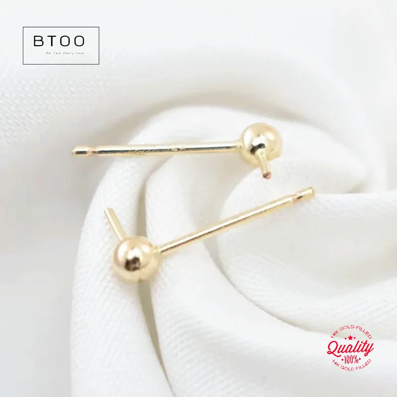 14k Gold Filled Ball Earring Studs with Side Peg round Ball Bead Tarnish Resistant Stud Earring Posts Jewelry Making Findings