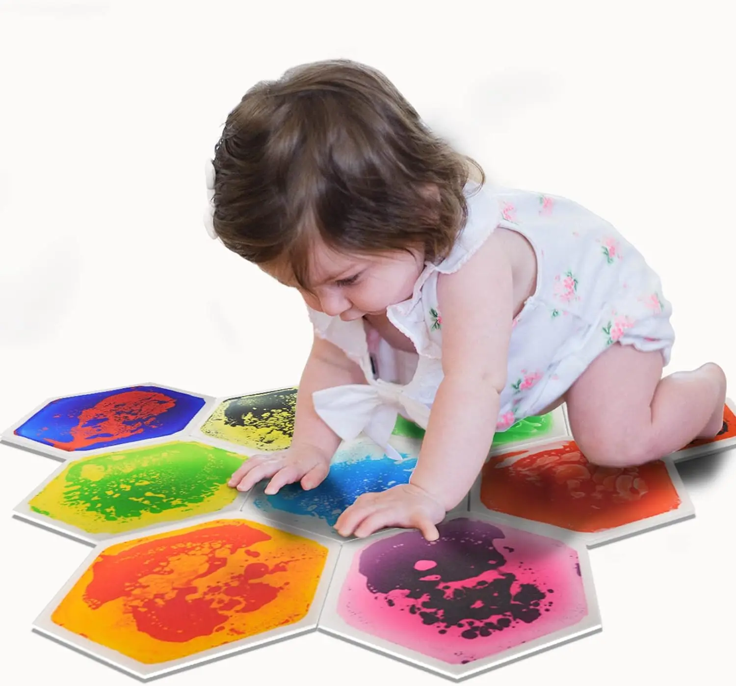

Hexagon Sensory Floor Tiles , Colorful Liquid Sensory Activity Mat for Active Play and Decorative