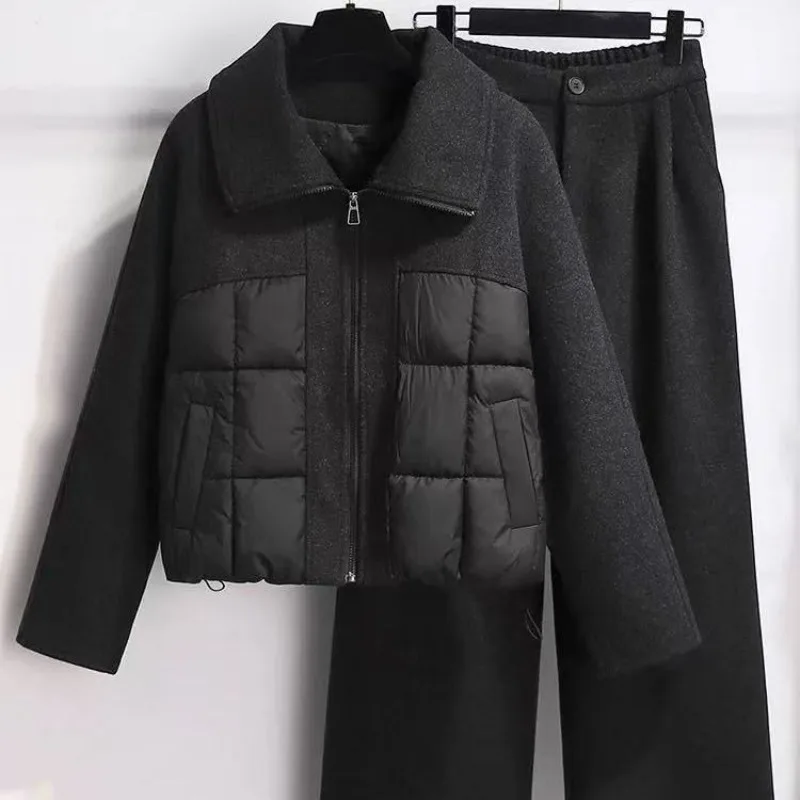 This is a new fashionable and stylish winter coat with a patchwork of woolen fabric versatile warm and suitable for daily zipper