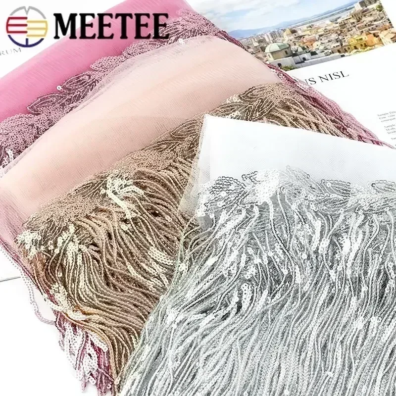 4/10Yards 10/18cm Sequin Tassel Fringe Lace Trim Ribbon for Latin Dress Dance Clothes Decor Tassels DIY Sewing Accessories