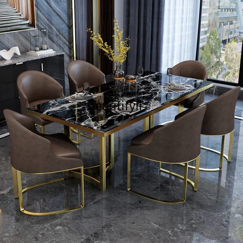 

Light luxury marble dining table and chair combination rectangular dining table Nordic home dining table C56