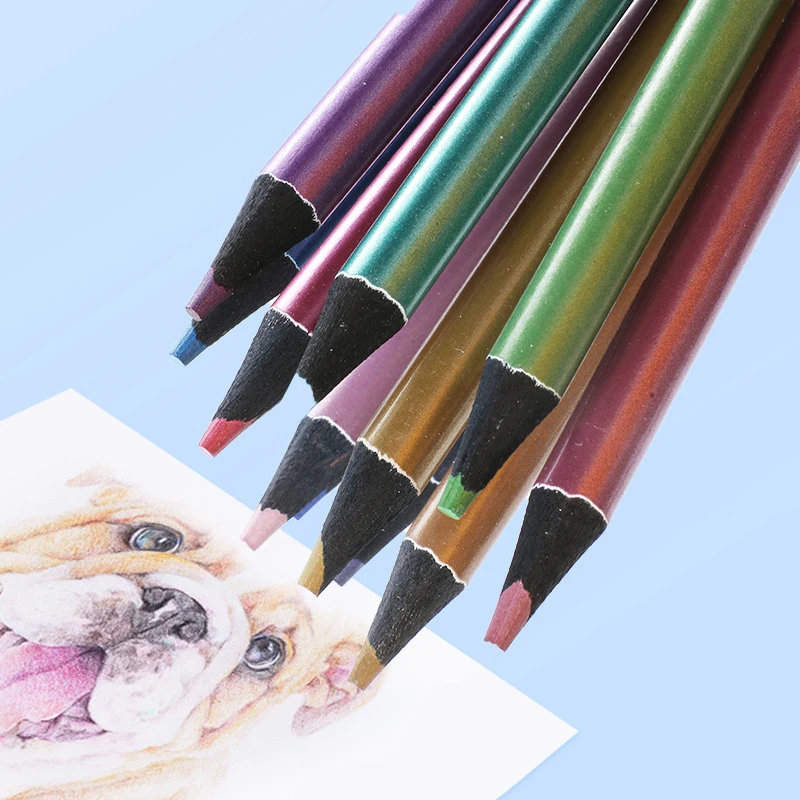 12 Colors Metallic Colored Pencil Back to School Color Pencil Set Art Supplies Stationery Items for Kids DIY Drawing Painting