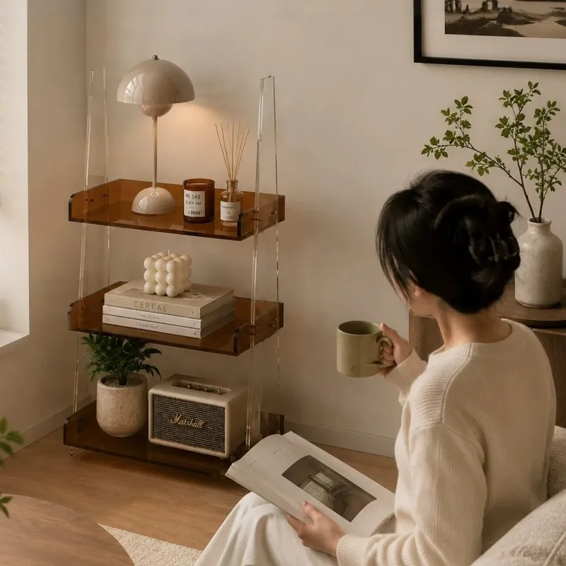 Clear Acrylic Magazine Rack Multi-Layer Floor Bookshelf Living Room Display Stand Creative Book Organizer for Home Decor
