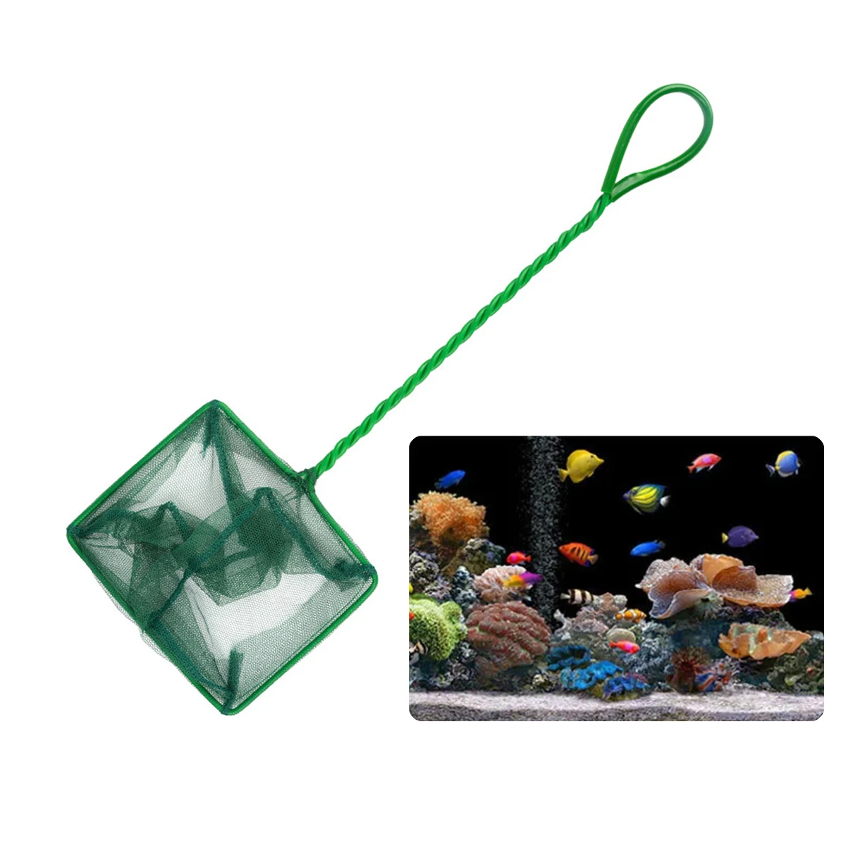 3~10 Inch Portable Nylon Green Fish Net Aquarium Long Handle Square Fish Tank Little Fish Shrimp Landing Net Cleaning Tool 2Pcs