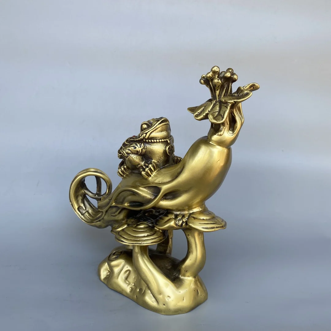 Pure Copper Jin Chan and Ginseng Statue Elegant Home Decoration Living Room and Entryway Exquisite Feng Shui Blessing Ornament view 6