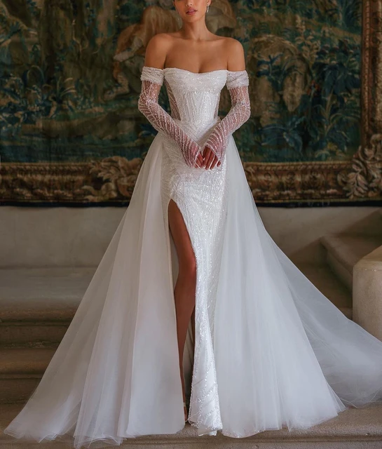 Detachable beaded sleeves for wedding dress hotsell