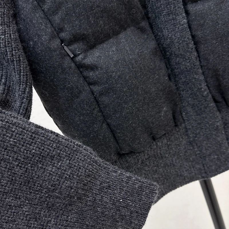 고품질 니트 울 소매 스탠드업 칼라 퀼팅 다운 재킷 여성용 코트 겨울 의류 25100905