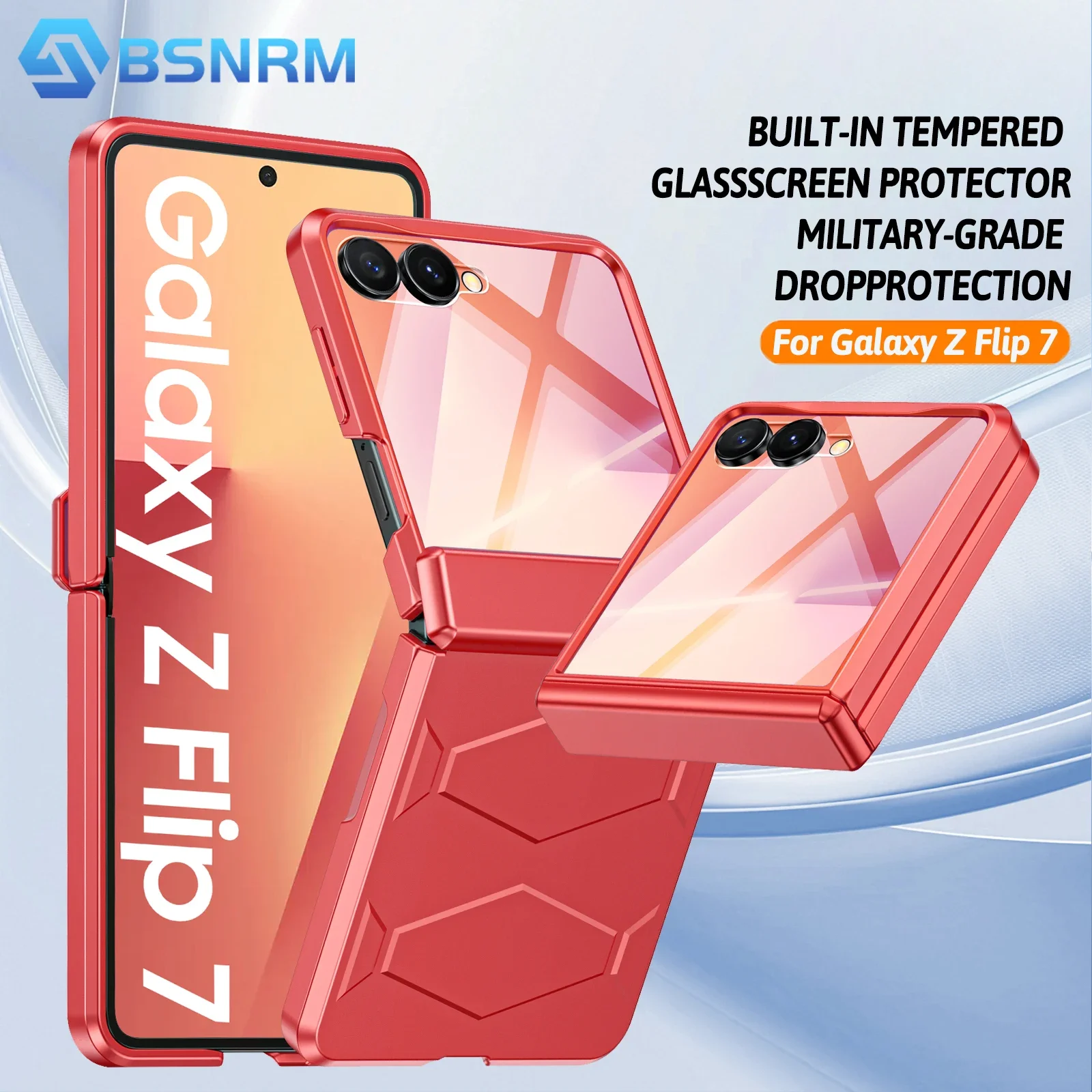 

Противоударный чехол для Galaxy Z Flip 7, нескользящая текстура, закаленная защита шарниров, беспроводная зарядка, защитный чехол для телефона, розово-красный