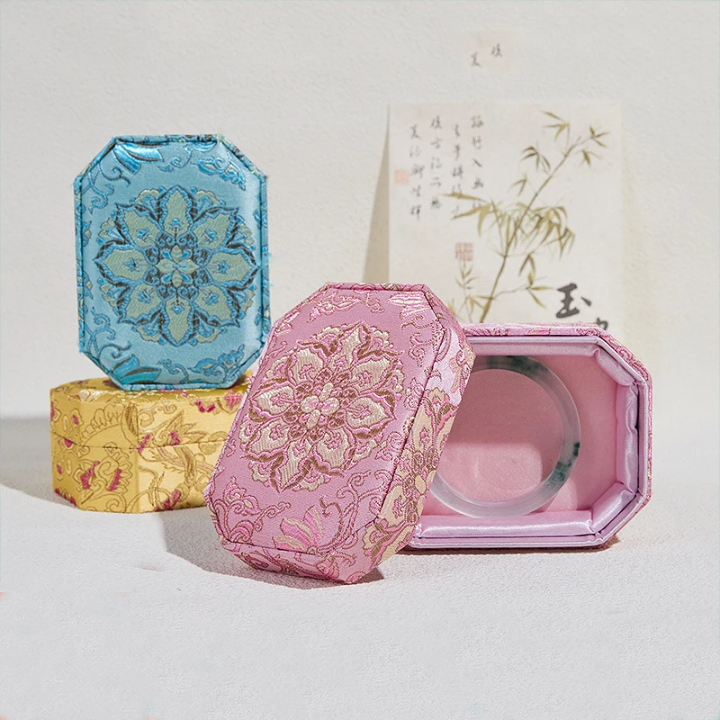 Jewelry ancient-style brocade octagonal top and bottom cover bracelet gift box antique storage and packaging box