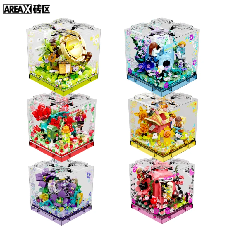 

Creative Flower Box Model Bricks Rose Lily Sunflower Bouquet Figure Dolls Building Blocks Set with Dust Box Toys Gifts for Girl