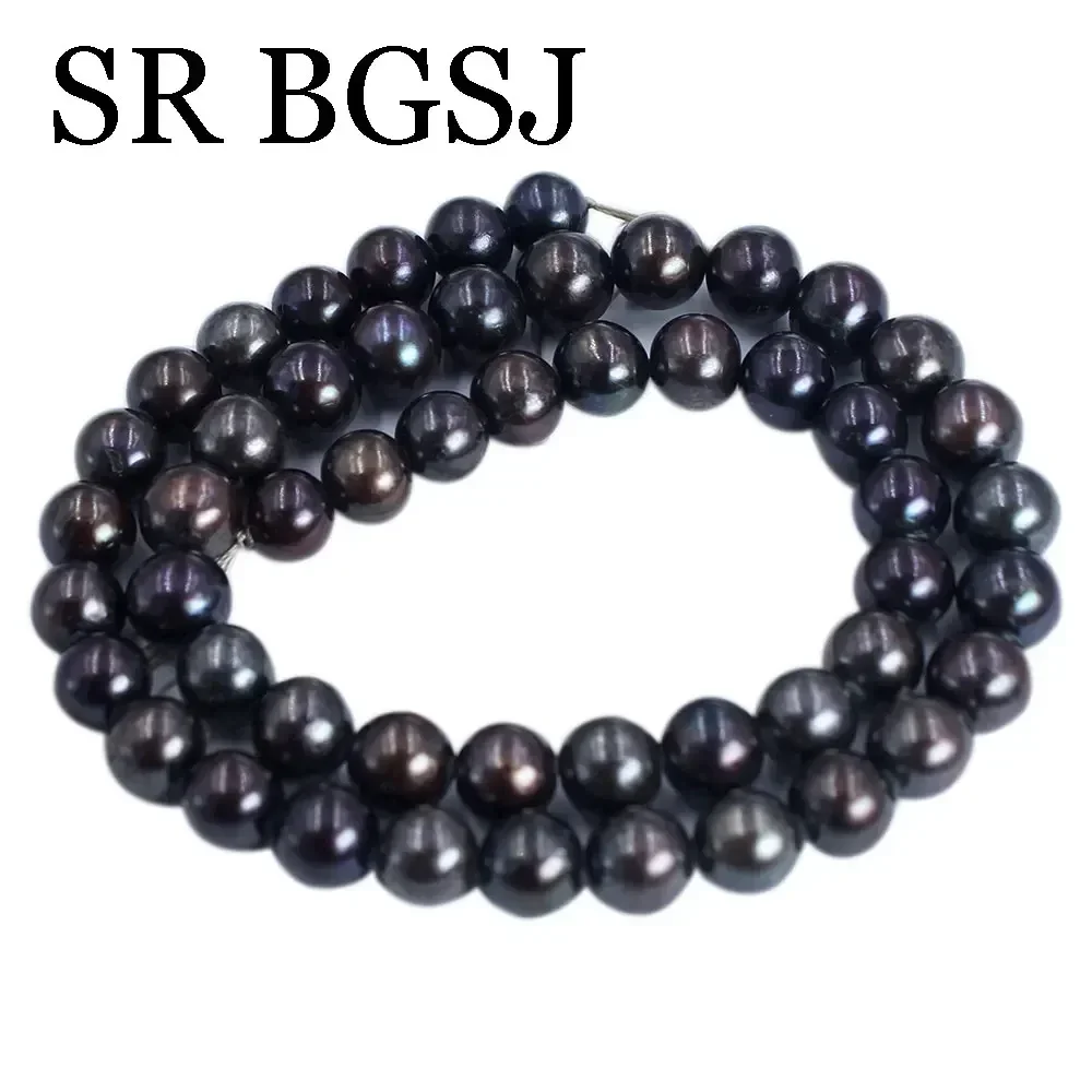 8-9mm 3A aaa High Quality Black Round Natural Freshwater Pearl Loose Spacer Beads for DIY Jewerly Earrings Bracelet 14\