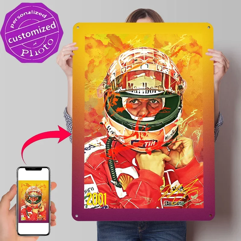 Michael Schumacher Personalized 3D Textured Metal Poster Wall Art Vintage Tin Signs for Desk Decor Room Article Decoration House