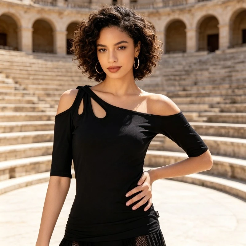 

Summer Modal Latin Dance Top Women's Tailored Off Shoulder Standard Dance Practice Dress Waltz Modern Social Dance Practice Top
