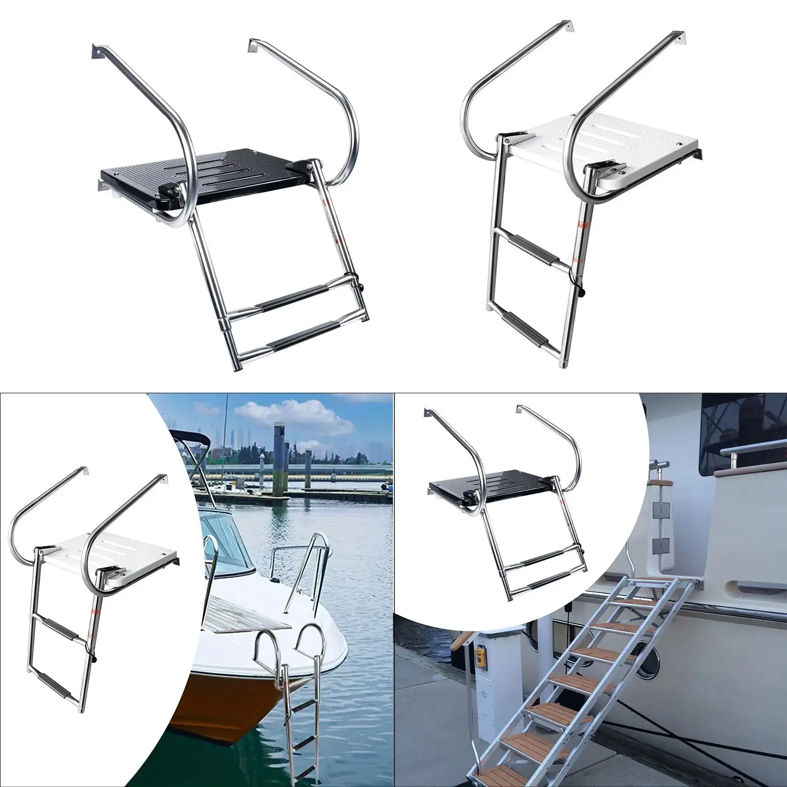 

Двухступенчатая лестница для лодки с платформой, прямая замена, противоскользящие широкие ступени