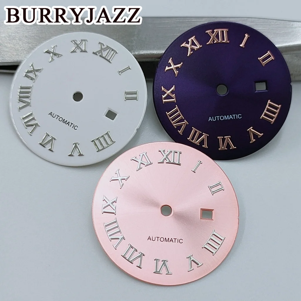 BURRYJAZZ 24.5mm No Logo NH05 Watch Dials White Black Rose Gold Brown Pink Purple Dial Fit NH05 NH06 Case Crown