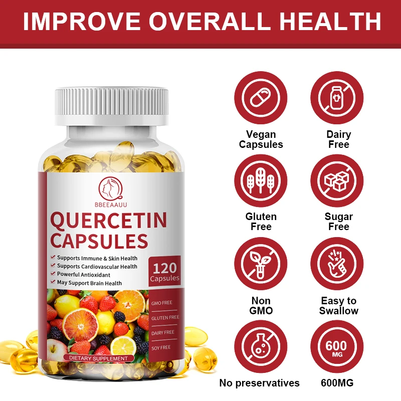 Bbeeaauu quercetin แคปซูลมังสวิรัติพร้อมสารต้านอนุมูลอิสระสังกะสีความงามของหัวใจและสมองสุขภาพระบบทางเดินหายใจสุขภาพ