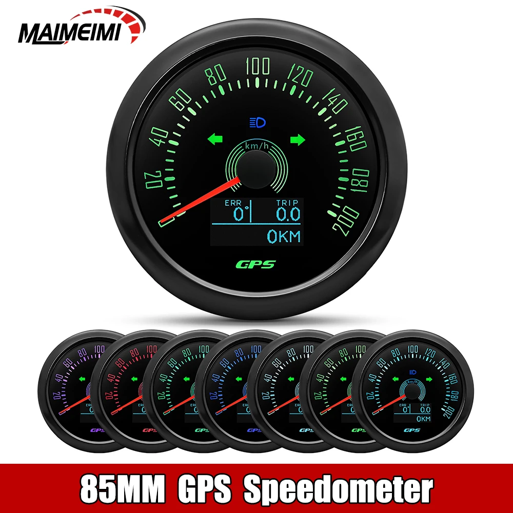 

0-160MPH 0-200KMH 85 мм GPS-спидометр с GPS-антенной, 7 световых цифровых светодиодных одометра, автоматический датчик для 12 В 24 В, автомобиля, лодки, морской пехоты