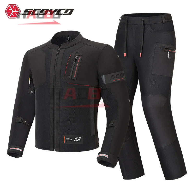 Scoyco Motorcycle Jacket Summer Breathable Motorbike Jacket Switchable Backpack Rider Men CE Anti-Fall Motocross Pants S-4XL