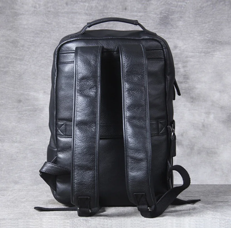 Fashion Korean style Cowhide Genuine Leather Backpack Men Bagpack Hiking Rucksack male Travel Backpack Bag Daily Black M803 image 3