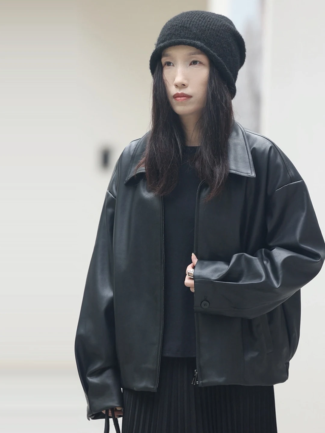 黒 PU レザーバイカージャケット女性のルーズカジュアルスタイルショートコート秋冬新着ファッショナブルなトップレディースコート