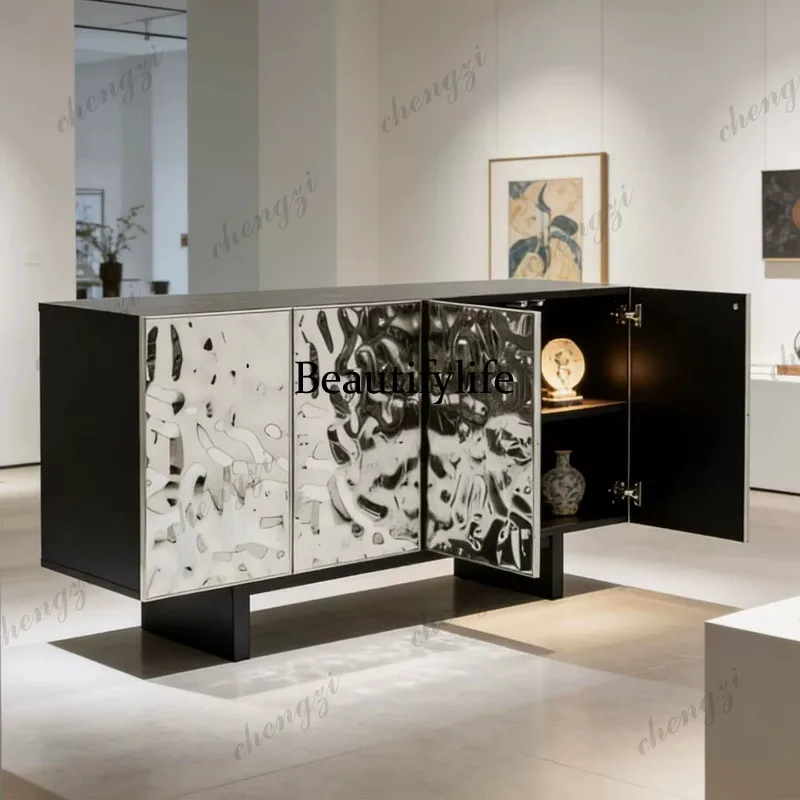 Italian solid wood dining room side cabinet living room locker stainless steel texture four door locker