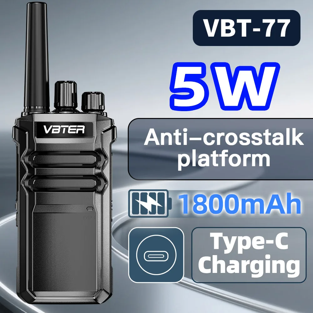 トランシーバー-2-個-vbter-vbt-77-5w-ハイパワー-uhf-400-470mhz-長距離大容量バッテリー-1800mah-ハムラジオ-ハイキングやキャンプ用