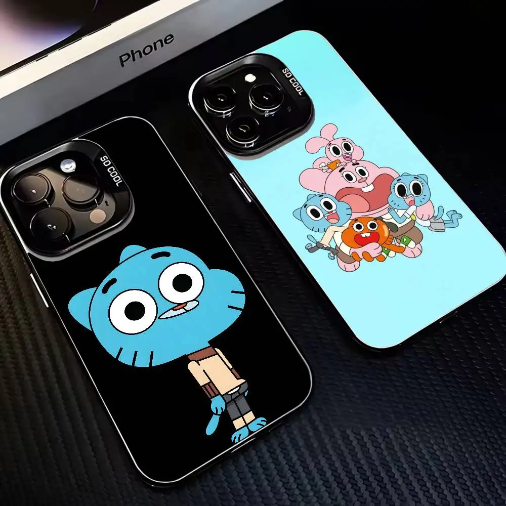 

Cartoon A-Amazing W-World G-Gumball Phone Case For iPhone17,16,15,14,13,12,11 Plus,Pro Max Black Matte Shockproof Cover