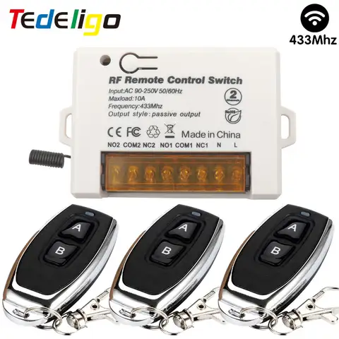 RF 433MHz 무선 원격 제어 스위치 AC 110V 220V 2CH 릴레이 수신기 모듈 송신기, 차고/문/게이트/모터/조명/diy용