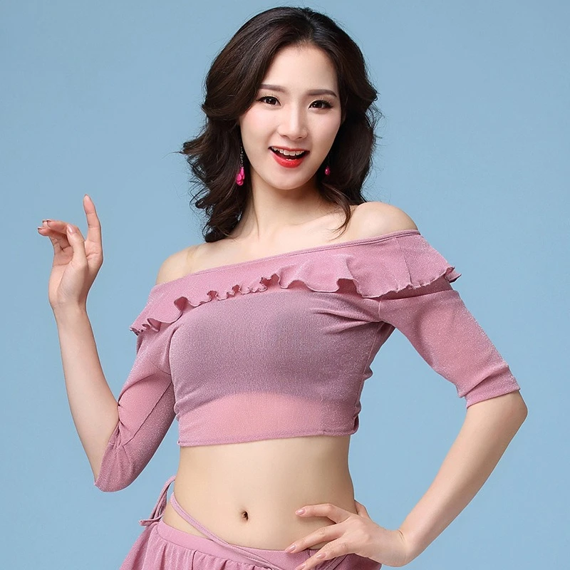 

Индивидуальные костюмы для танца живота, женский сексуальный серебряный шелковый сетчатый топ для начинающих, одежда для восточных танцев, тренировочный костюм