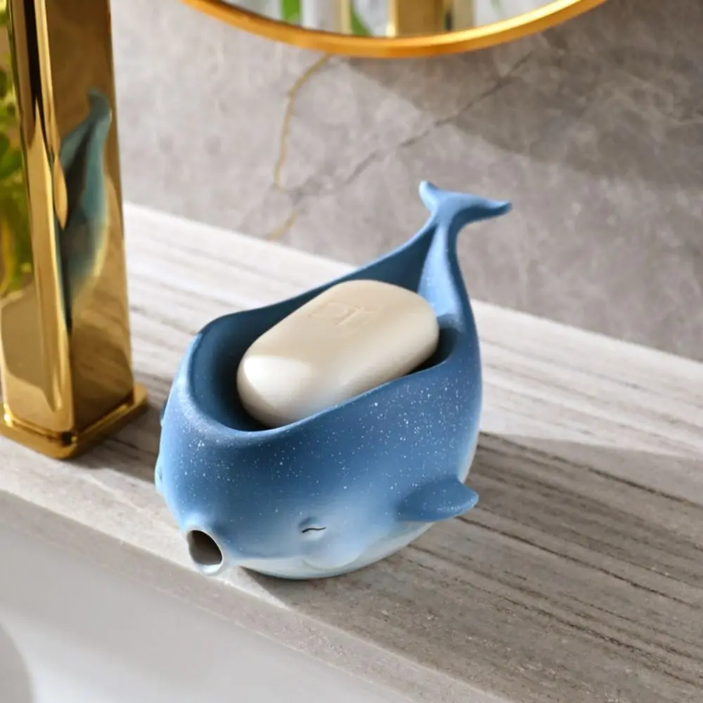 Simple Ceramic Whale Shaped Soap Tray Cute Quick-dry Self Draining Soap Holder Cartoon Multi-purpose Storage Soap Dish Soap Bars