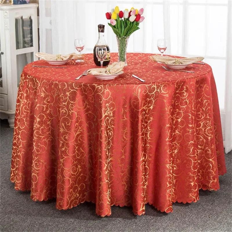 Luxury Red Round Hotel Dining Tablecloth Square Golden Floral Wedding Table Skirt Cover Decoration Party Restaurant Table Cloth