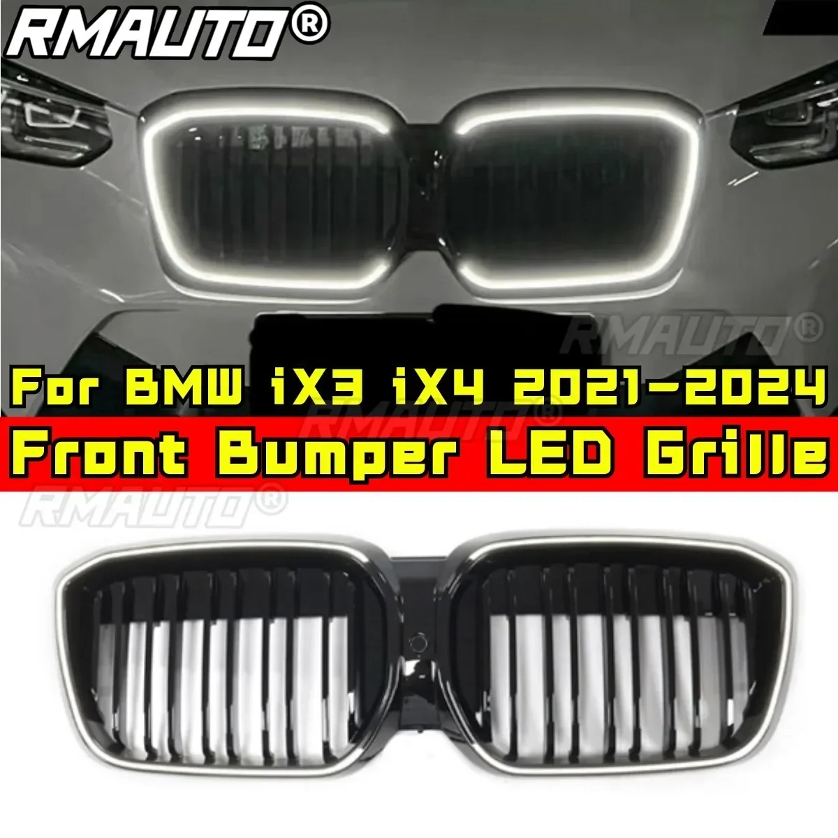 LED Front Racing Facelift Upper Radiator Grille For BMW iX3 iX4 2021-2024 Car Front Bumper Racing Grille Grill Modification Part