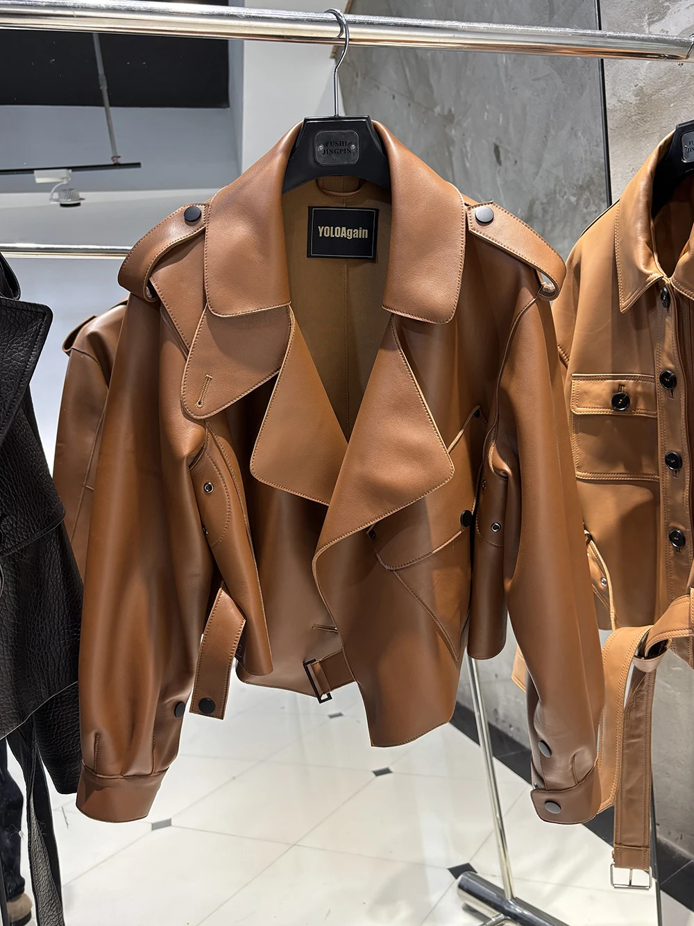 YOLOAgain 2025 Spring Dark Brown Oversized Leather Jacket Women Real Leather Jacket Female Overcoat