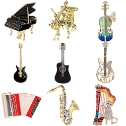 Enamel Violin Brooches for Women Unisex Rhinestone Music Equipment Pins Banquet Party Backpack Gifts Jewelry Accessories