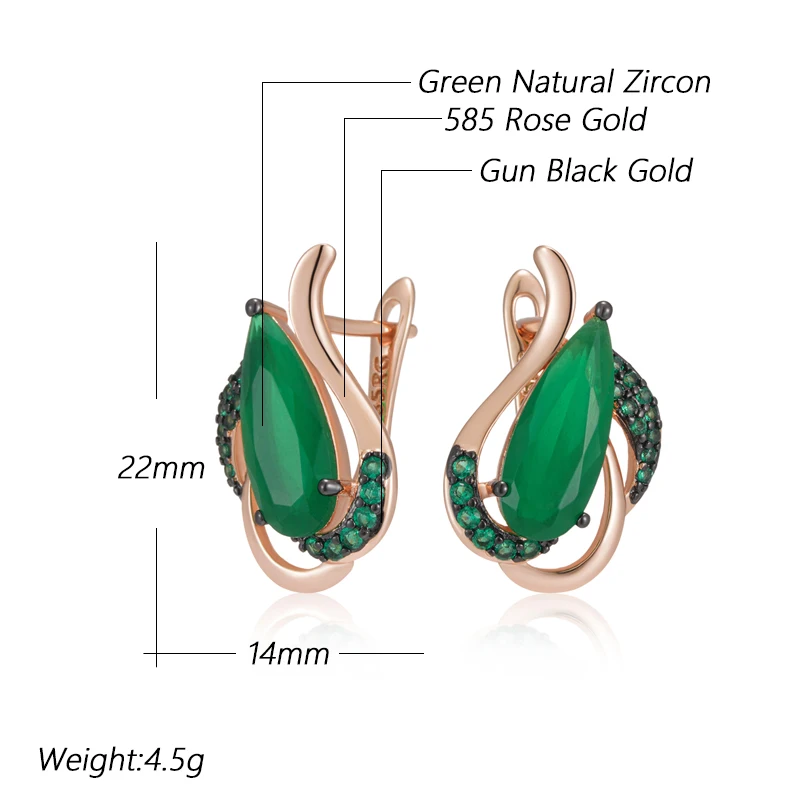 Kinel Luxury Green Natural Zircon English Earrings For Women 585 Rose Gold and Black Plating Crystal Flower Daily Fine Jewelry