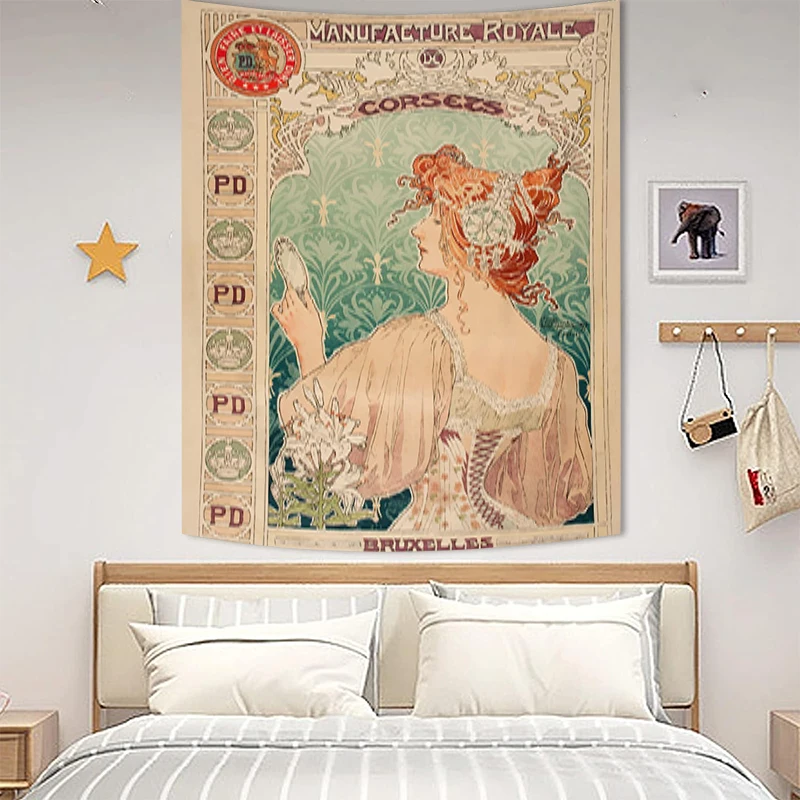 Europe Alphonse Mucha Tapestry on the Wall Decor Home Decoration Tapries Tapestries Room Decors Aesthetic Bedroom Fabric Hanging