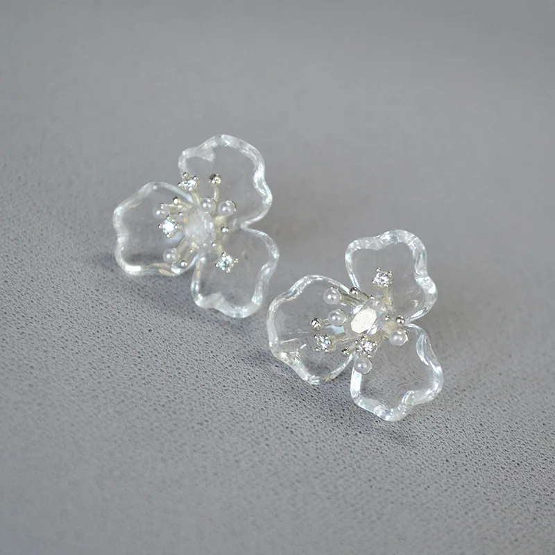 Resin flower stud earrings for women acrylic clear transparent earrings summer delicated teenage gilrs jewelry