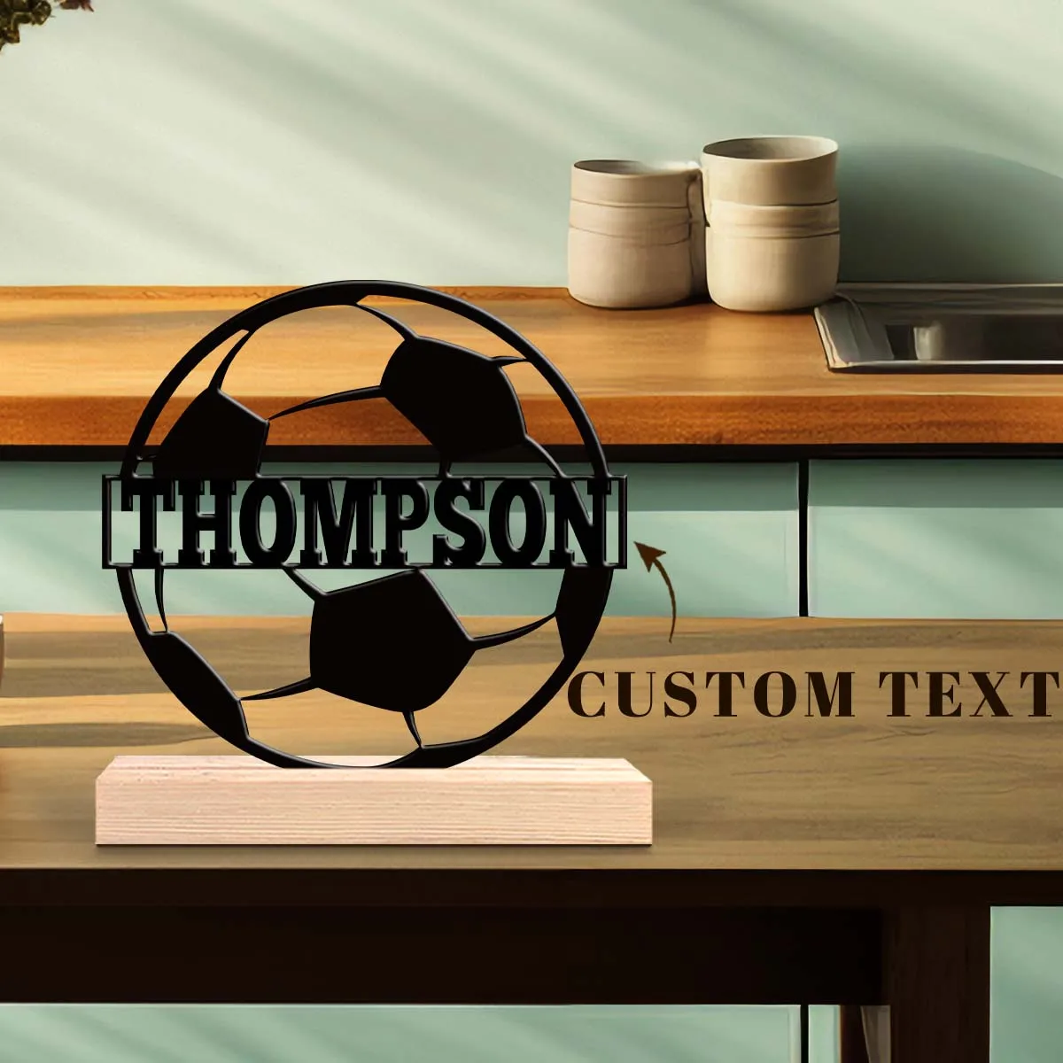 1pc Interesting Metal Desktop Decoration Customizable Content With Wooden Base Modern Rural Home Desktop Decorations